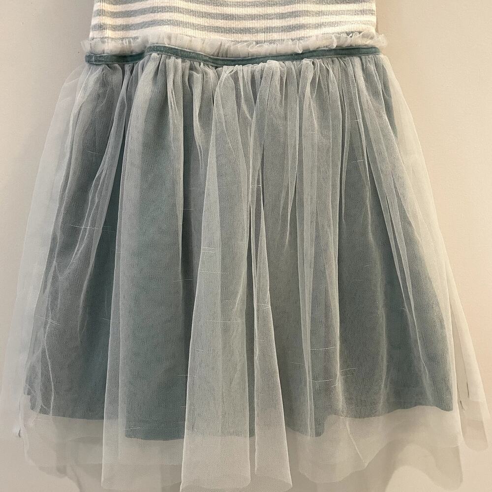 Mini Boden Jersey Tulle Mix Dress Party Twirl Trip Tropical Rain Green 4-5 Years - Picture 10 of 14